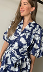 Floral Print Bubble Sleeve Midi-Dress