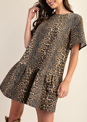 Leopard Print Denim Mini Dress