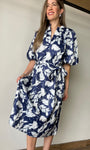 Floral Print Bubble Sleeve Midi-Dress