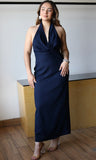 Navy Draped Halter Dress
