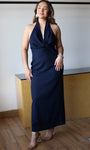 Navy Draped Halter Dress