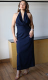 Navy Draped Halter Dress