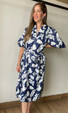Floral Print Bubble Sleeve Midi-Dress