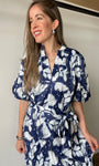 Floral Print Bubble Sleeve Midi-Dress