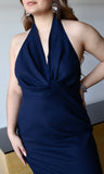 Navy Draped Halter Dress